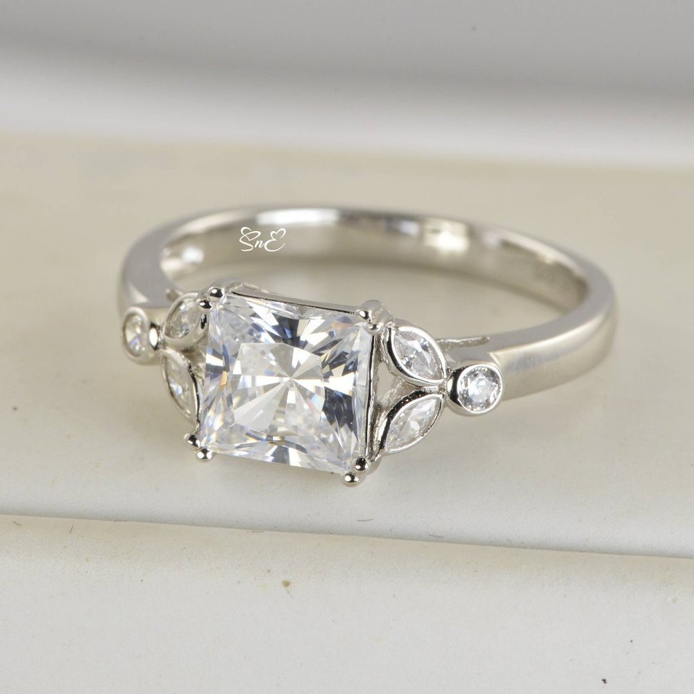 NEW 925 STERLING SILVER ENGAGEMENT RING WEDDING RING DIAMOND SET - Picture 3 of 6